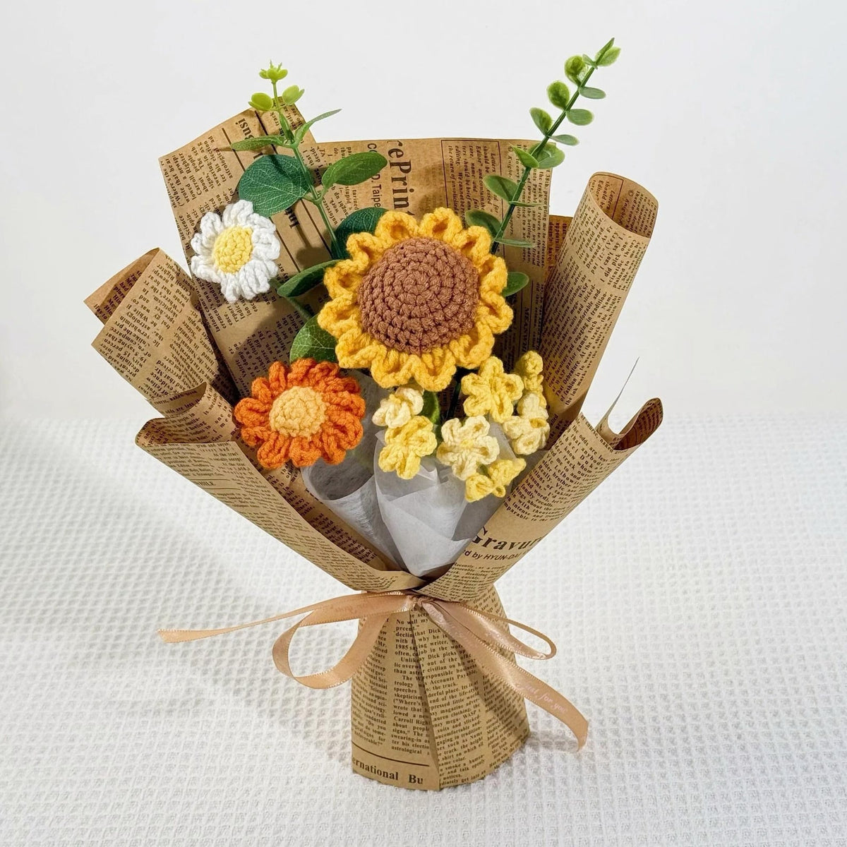 Crochet Sunflower Bouquet with Vintage Paper Wrap – view 2