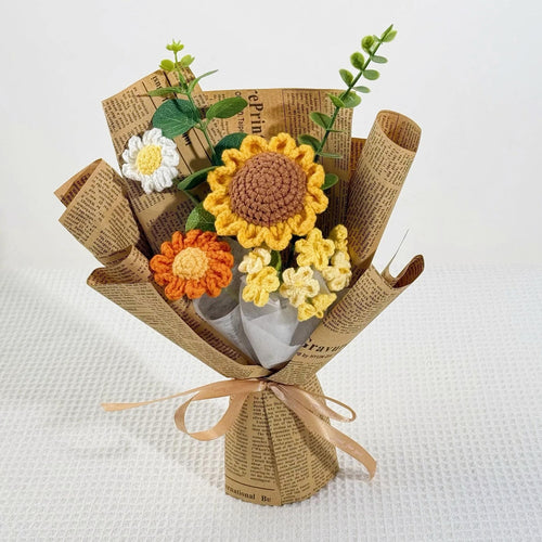 Crochet Sunflower Bouquet with Vintage Paper Wrap – view 2