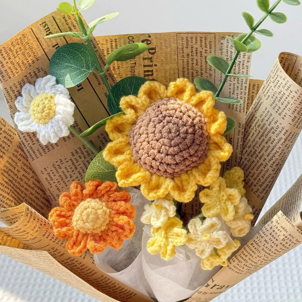 Crochet Sunflower Bouquet with Vintage Paper Wrap – view 3