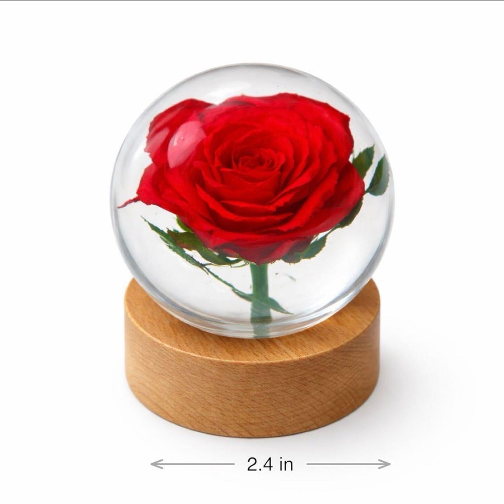 Real Rose Resin Sphere with Wood Base – 2.4 in – view 2