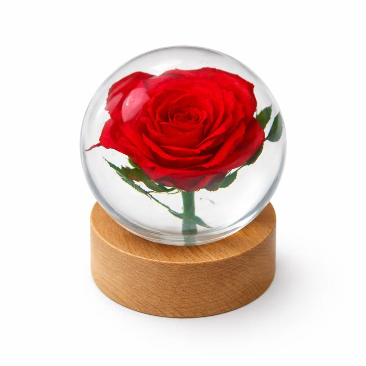 Real Rose Resin Sphere with Wood Base – 2.4 in – view 4