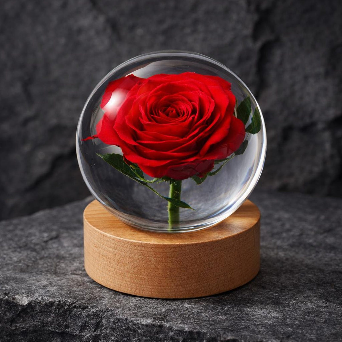 Real Rose Resin Sphere with Wood Base – 2.4 in – view 5