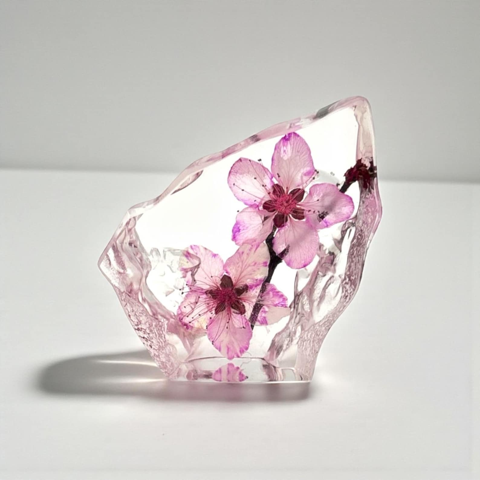 Real Peach Blossom Resin Display – 3 × 3 × 1 in