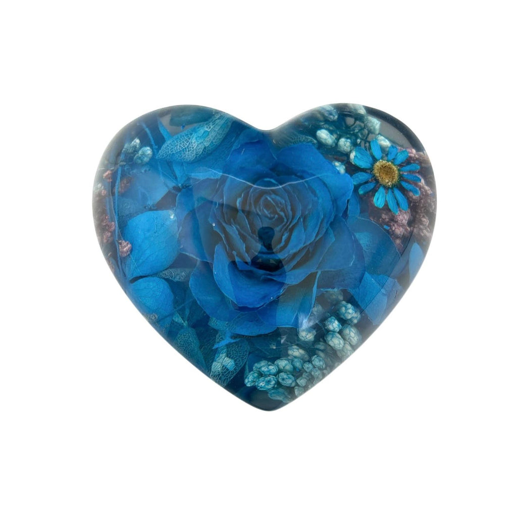 Real Blue Rose Heart Paperweight