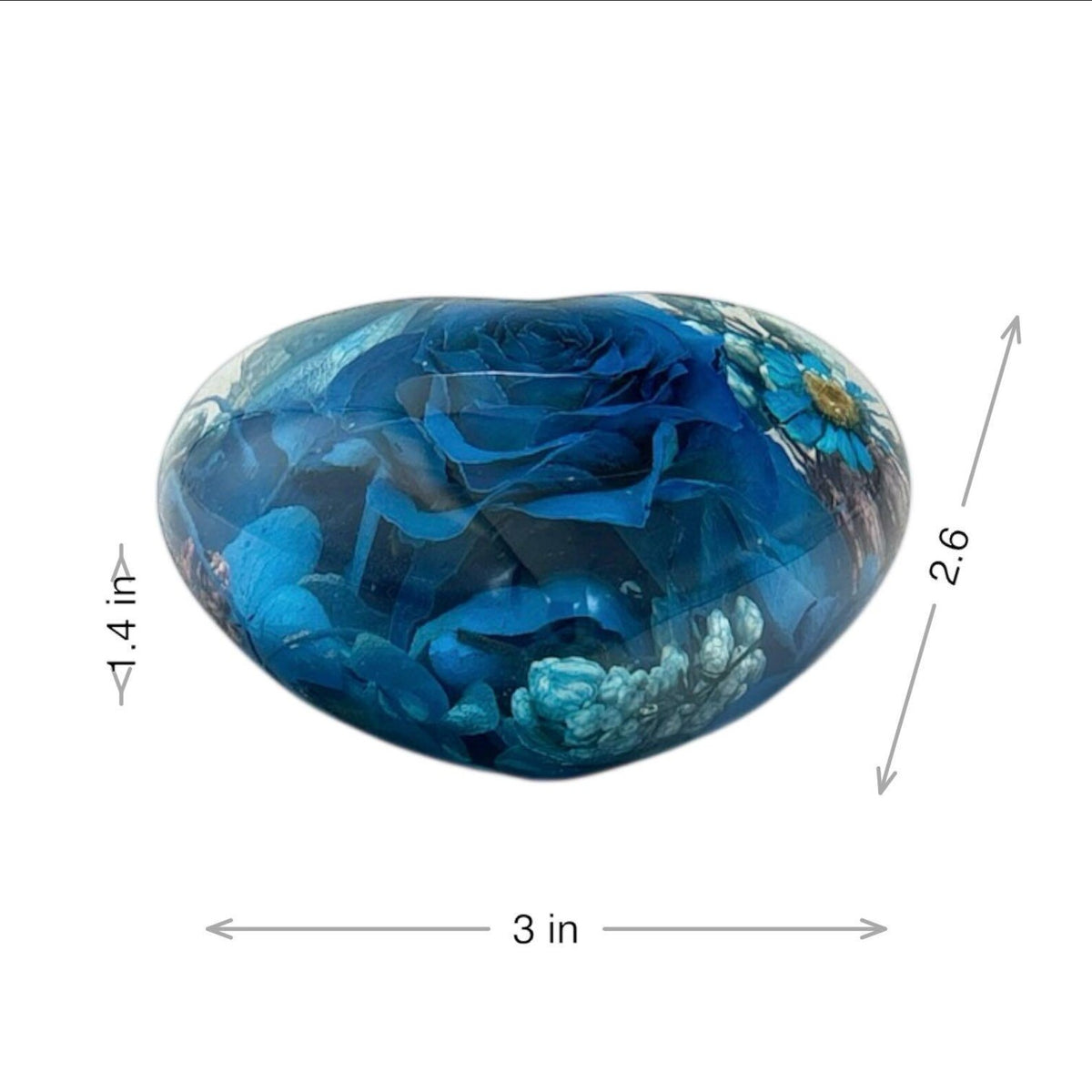 Real Blue Rose Heart Paperweight – view 2