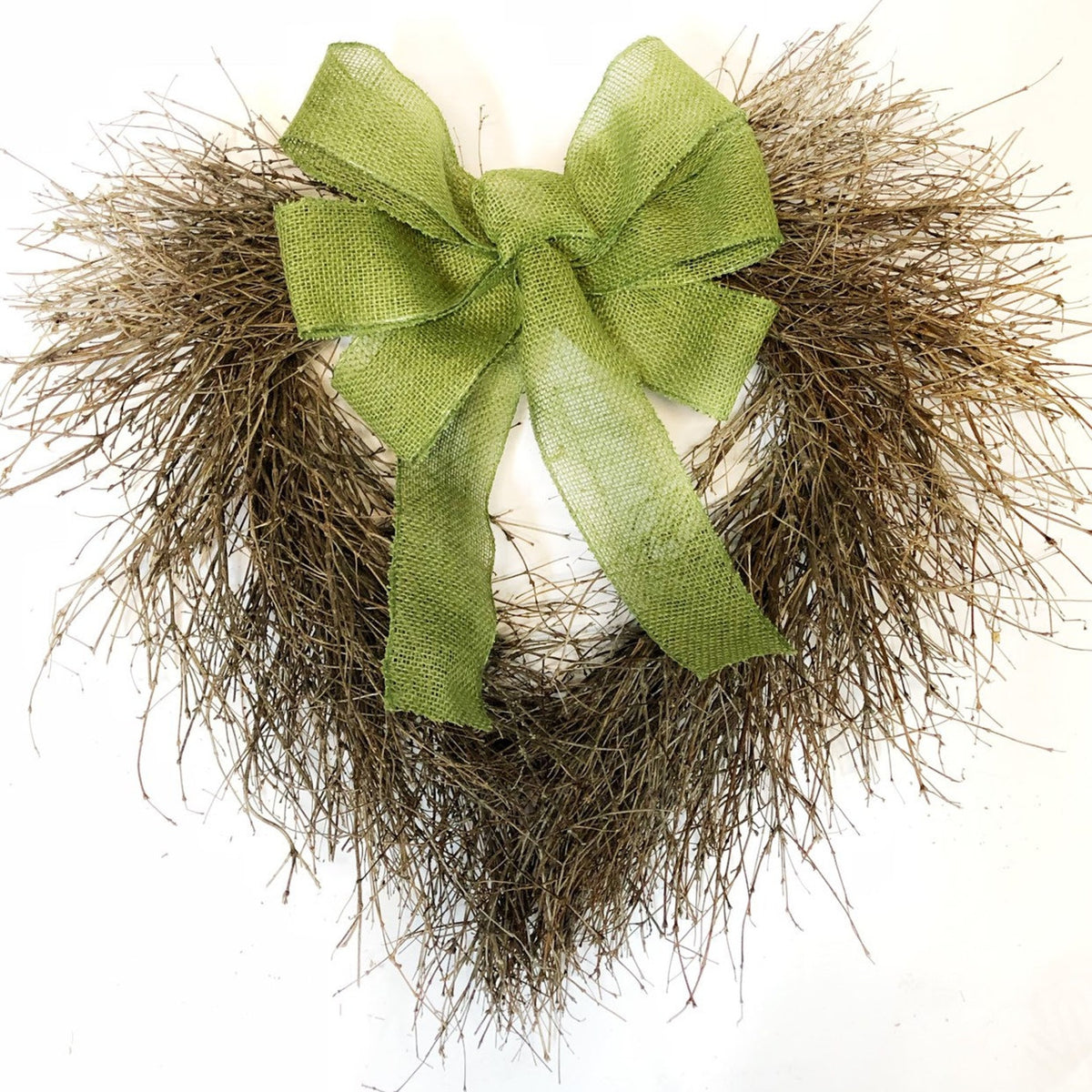 Twig Heart Wreath “Green Bow Twig” – 18–20 in