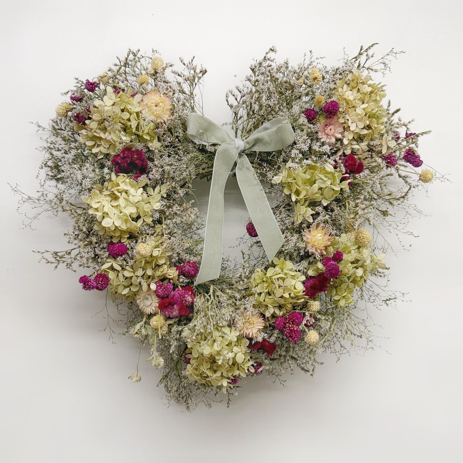 Dried Flower Heart Wreath “Plum & Hydrangea” – 20 in – view 2