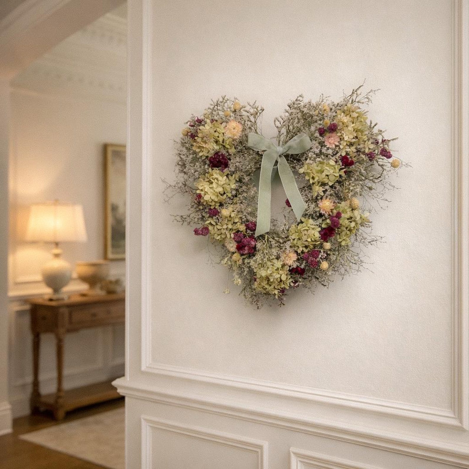 Dried Flower Heart Wreath “Plum & Hydrangea” – 20 in – view 5