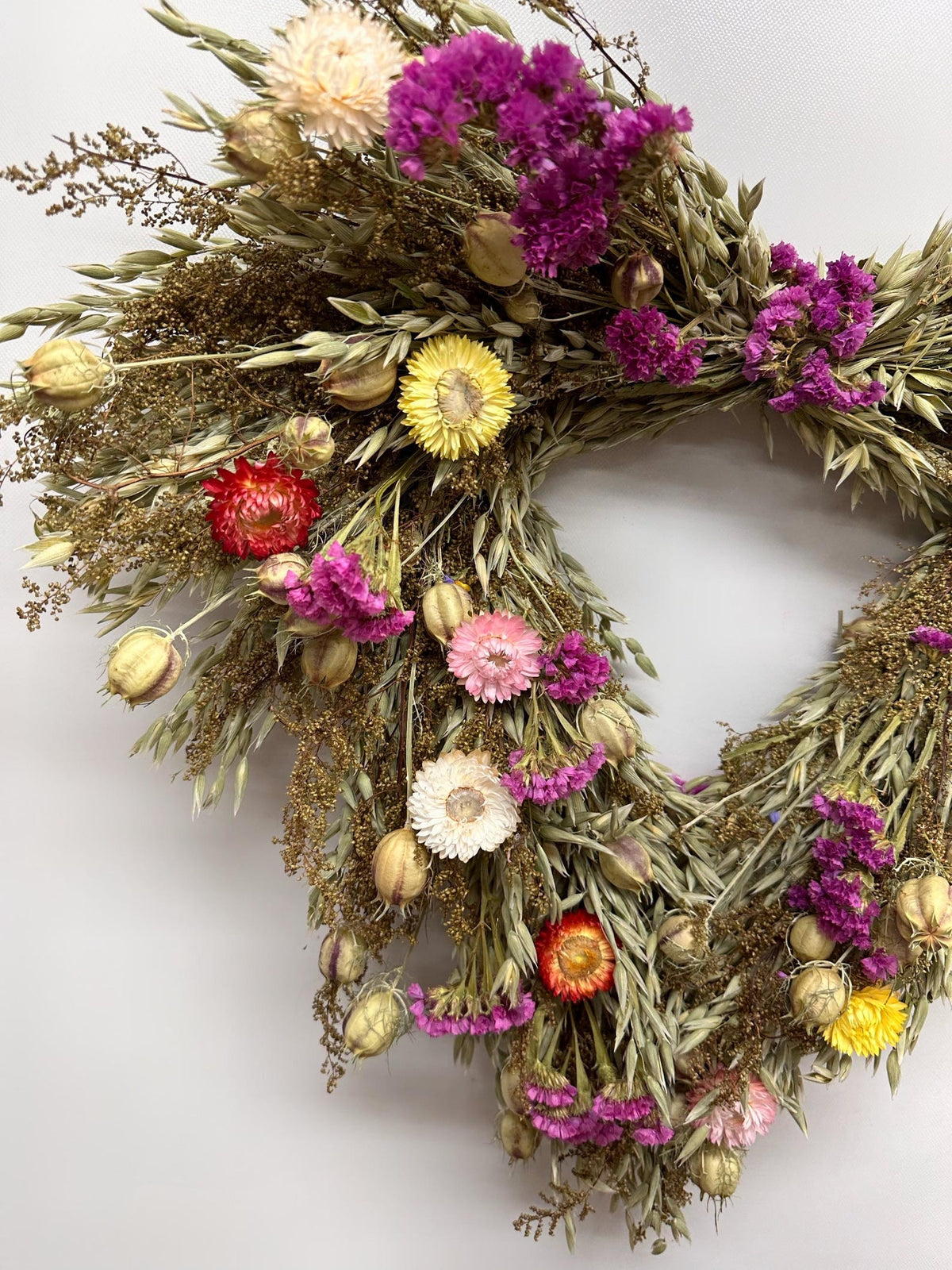 Dried Flower Heart Wreath “Fieldnotes” – 20 in – view 3