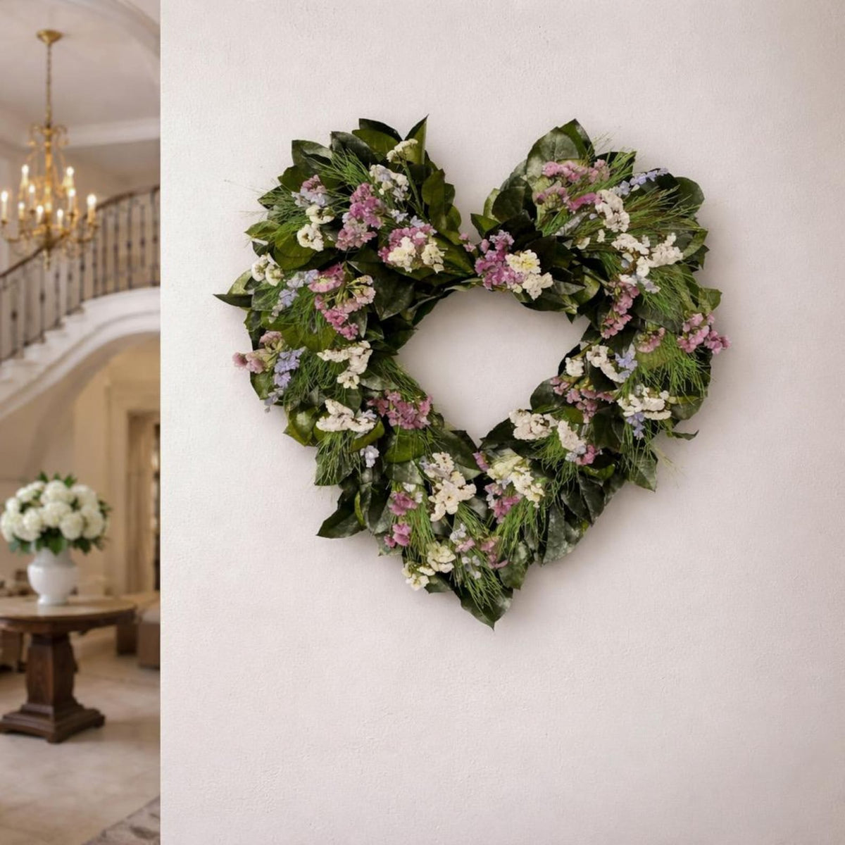 Dried Flower Heart Wreath “Basil” – 20 in