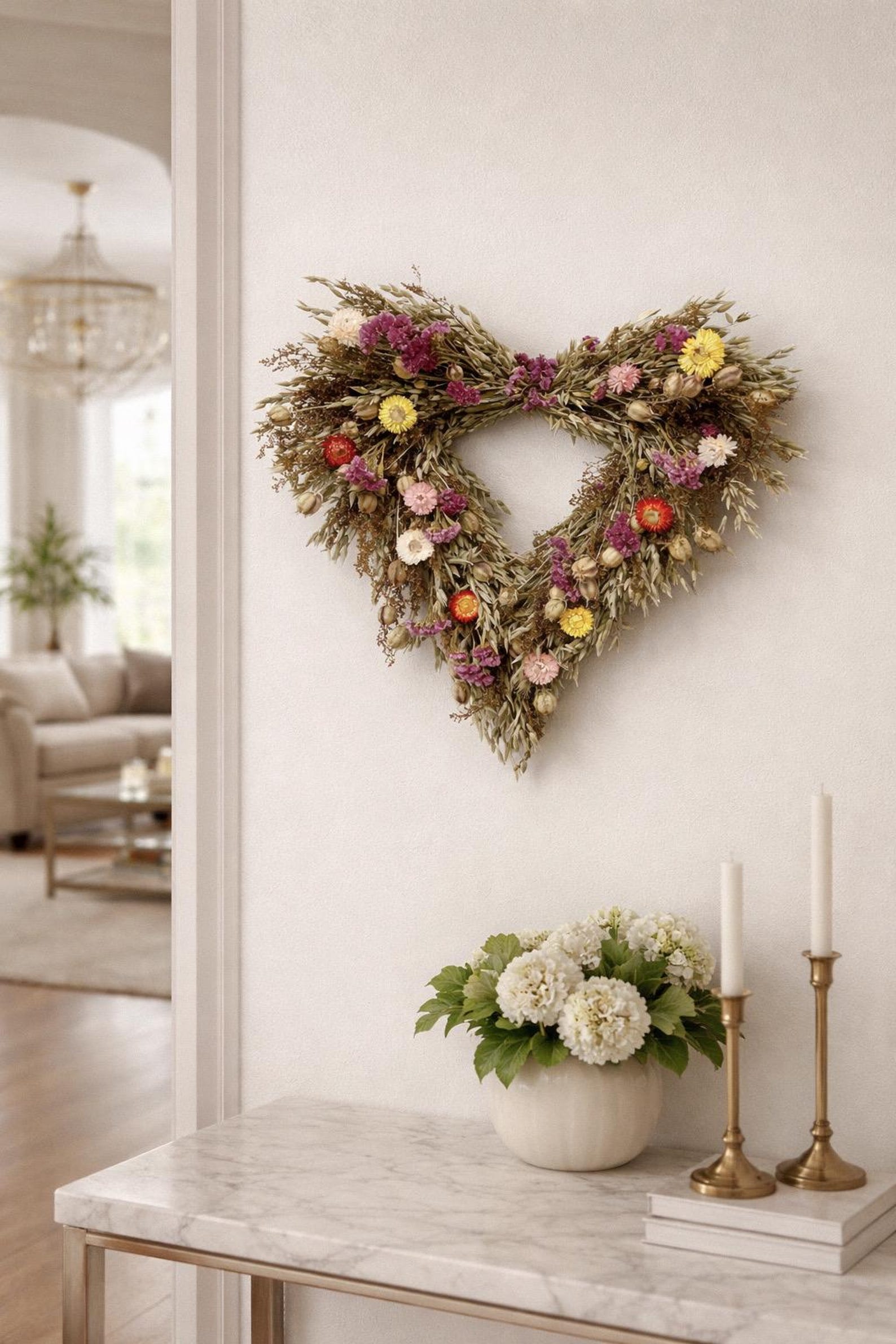 Dried Flower Heart Wreath “Fieldnotes” – 20 in