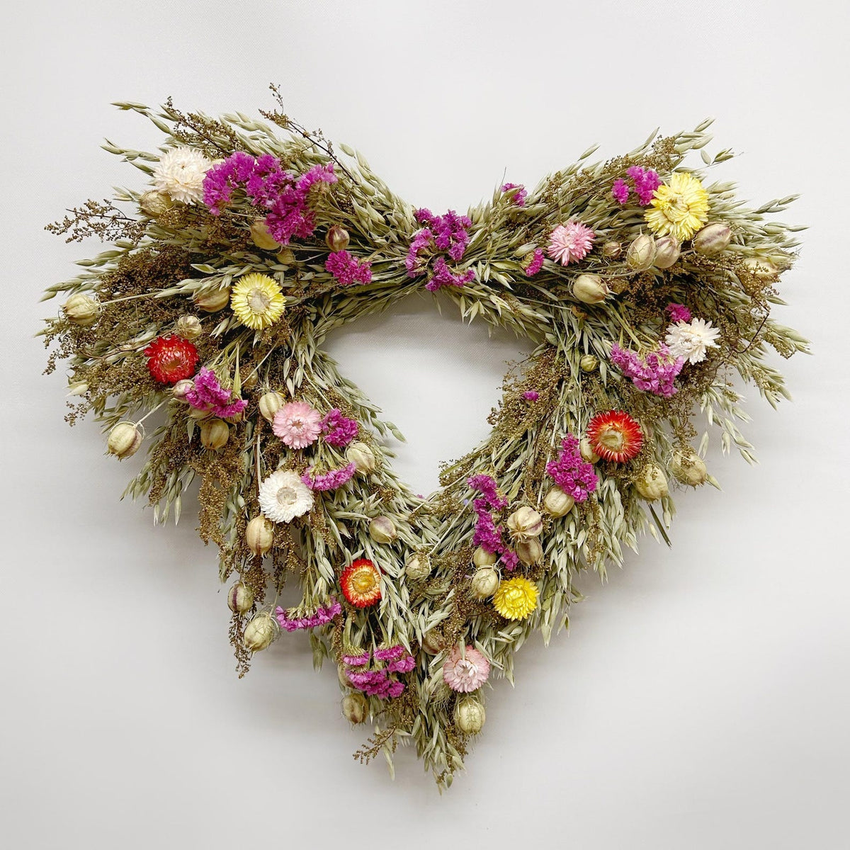 Dried Flower Heart Wreath “Fieldnotes” – 20 in – view 2