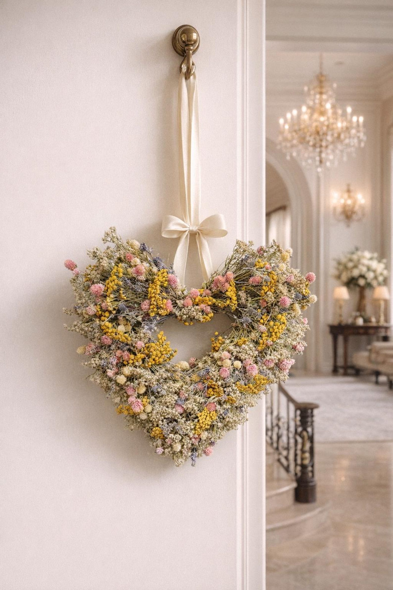 Dried Flower Heart Wreath “Embroidery” – 19–20 in – view 2