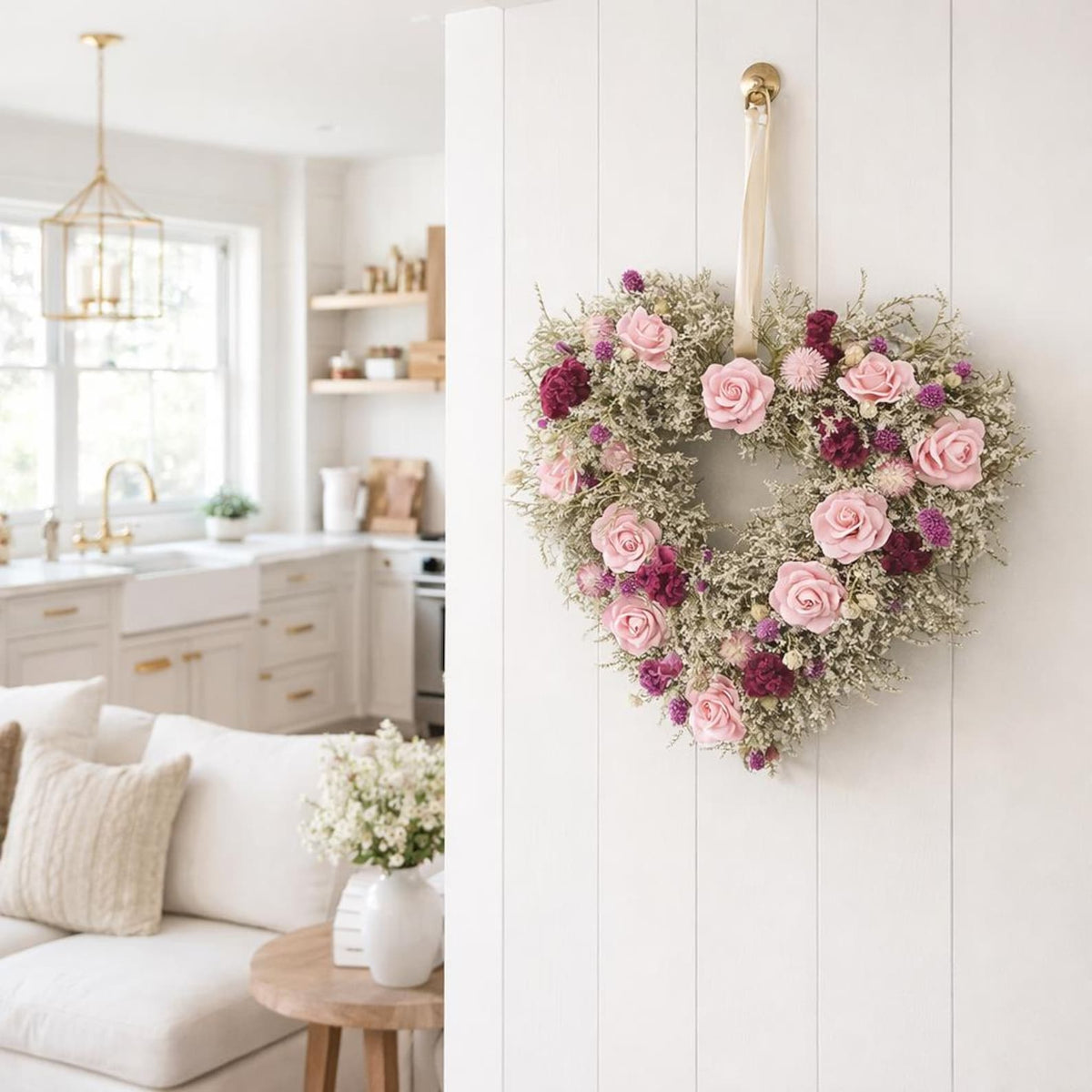 Dried Flower Heart Wreath “Romance Blush” – 20 in
