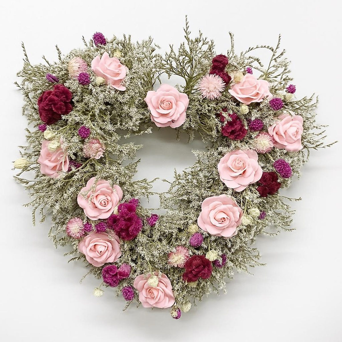 Dried Flower Heart Wreath “Romance Blush” – 20 in