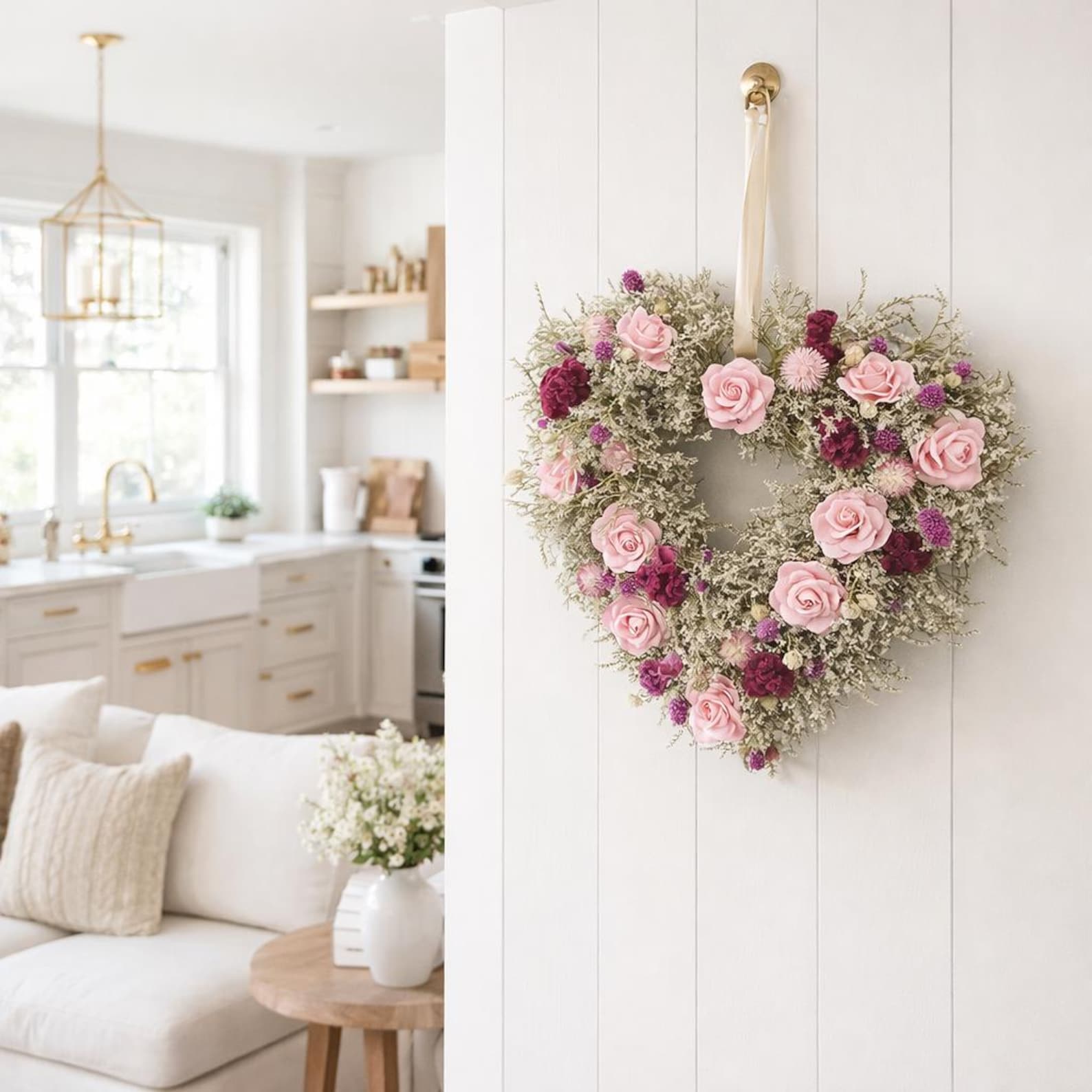 Dried Flower Heart Wreath “Romance Blush” – 20 in – view 2