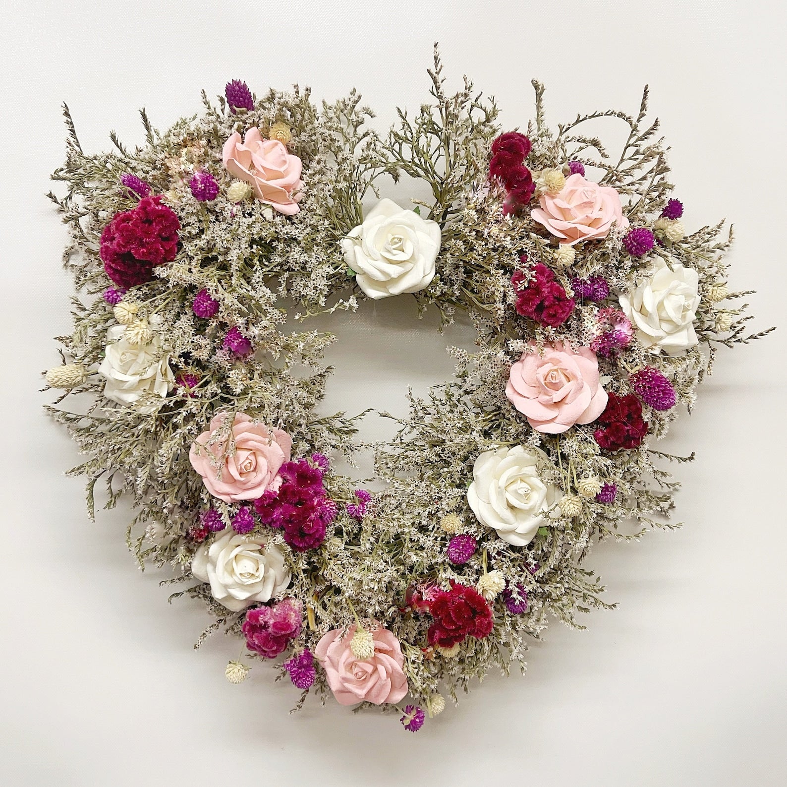 Dried Flower Heart Wreath “Paper Rose” – 20 in