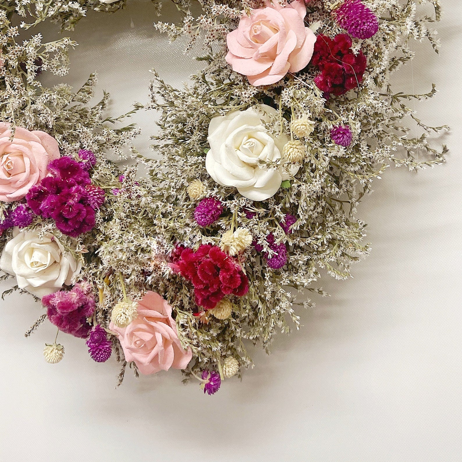 Dried Flower Heart Wreath “Paper Rose” – 20 in – view 2