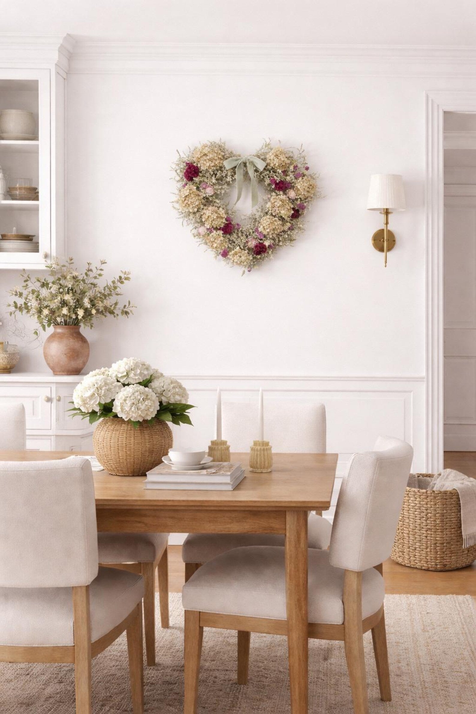 Dried Flower Heart Wreath “Plum & Hydrangea” – 20 in