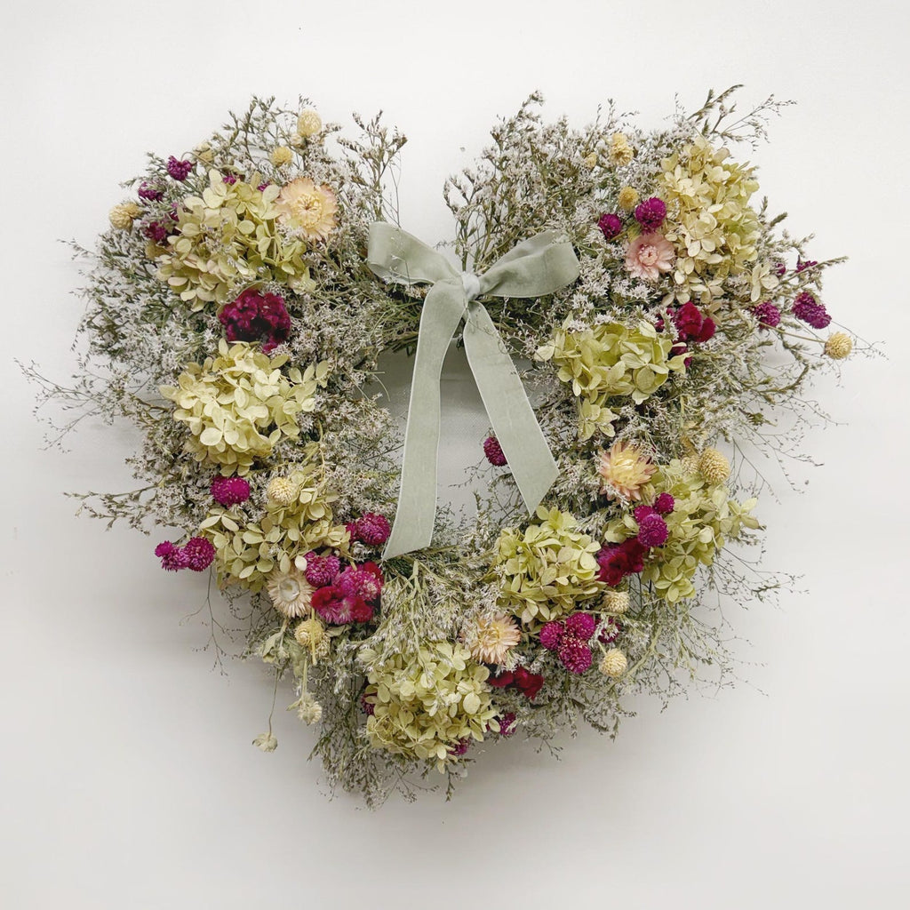 Dried Flower Heart Wreath “Plum & Hydrangea” – 20 in