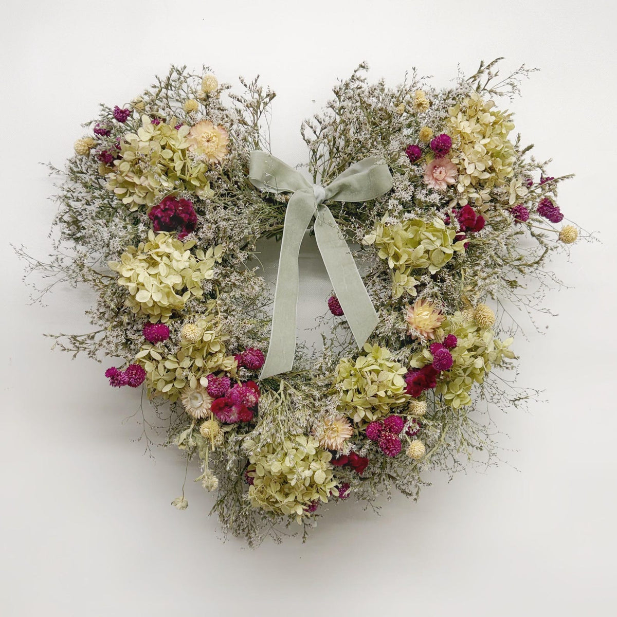 Dried Flower Heart Wreath “Plum & Hydrangea” – 20 in