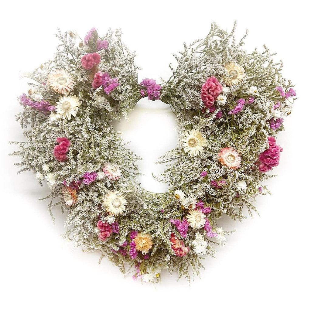 Dried Flower Heart Wreath “Blushing Heart” – 20 in