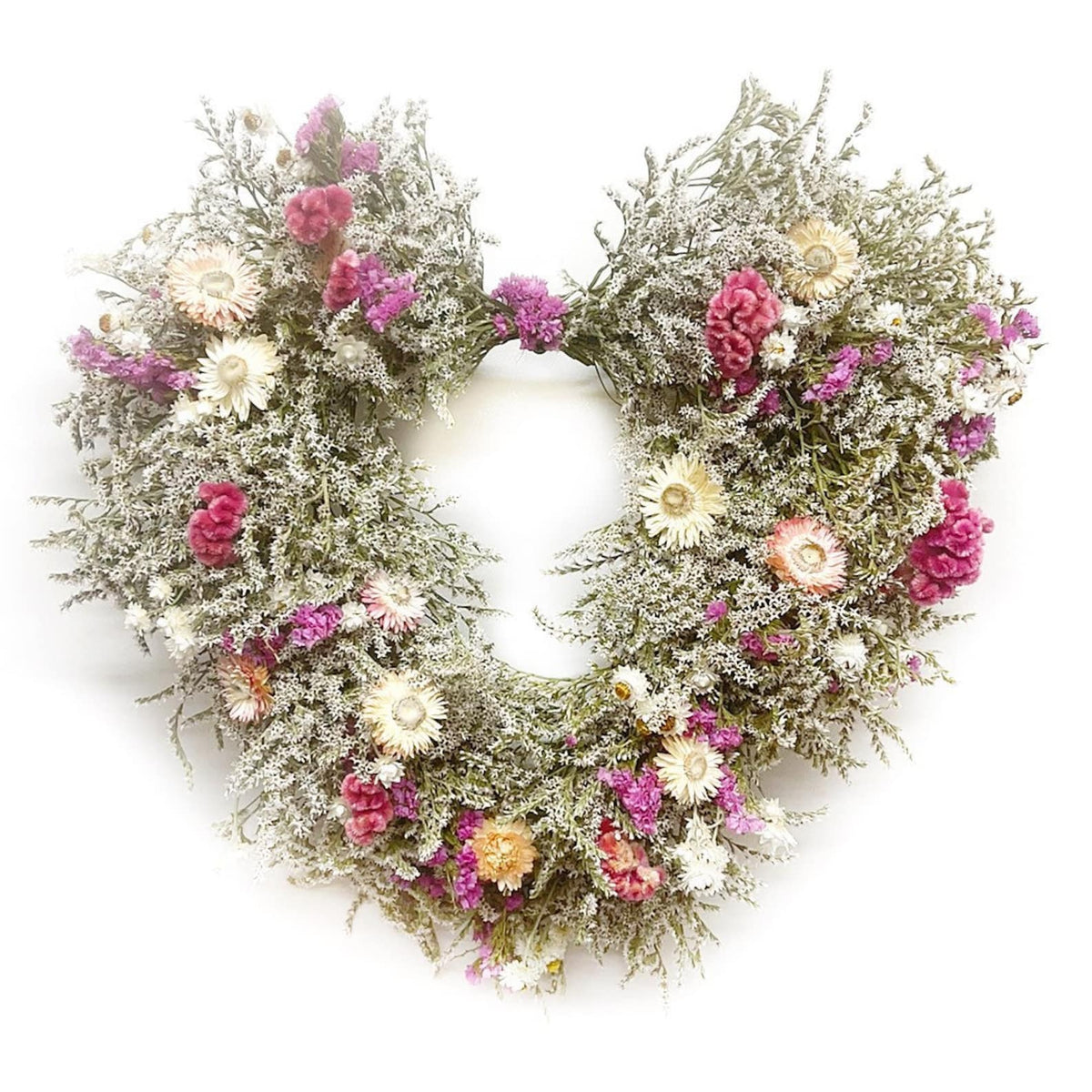 Dried Flower Heart Wreath “Blushing Heart” – 20 in