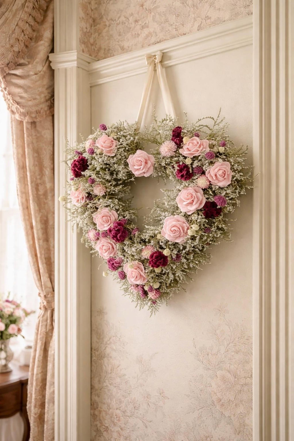 Dried Flower Heart Wreath “Romance Blush” – 20 in